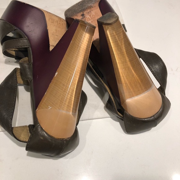 Chloe olive Platform wedge heels - Picture 4 of 10